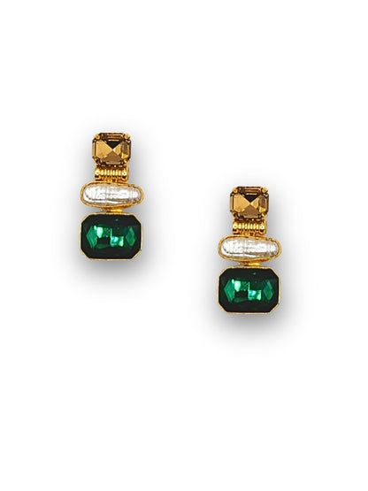 Viana Jewels Mrinal Stone Brass Earrings for Women 18K Gold Plated Handmade