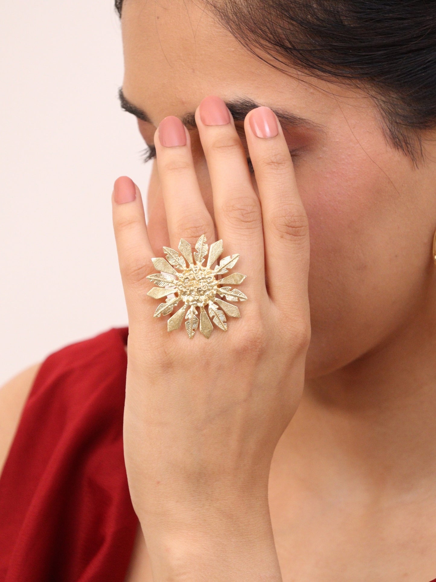 Viana Jewels Roshanara Adjustable Brass Ring for Women 18K Gold Plated Handmade