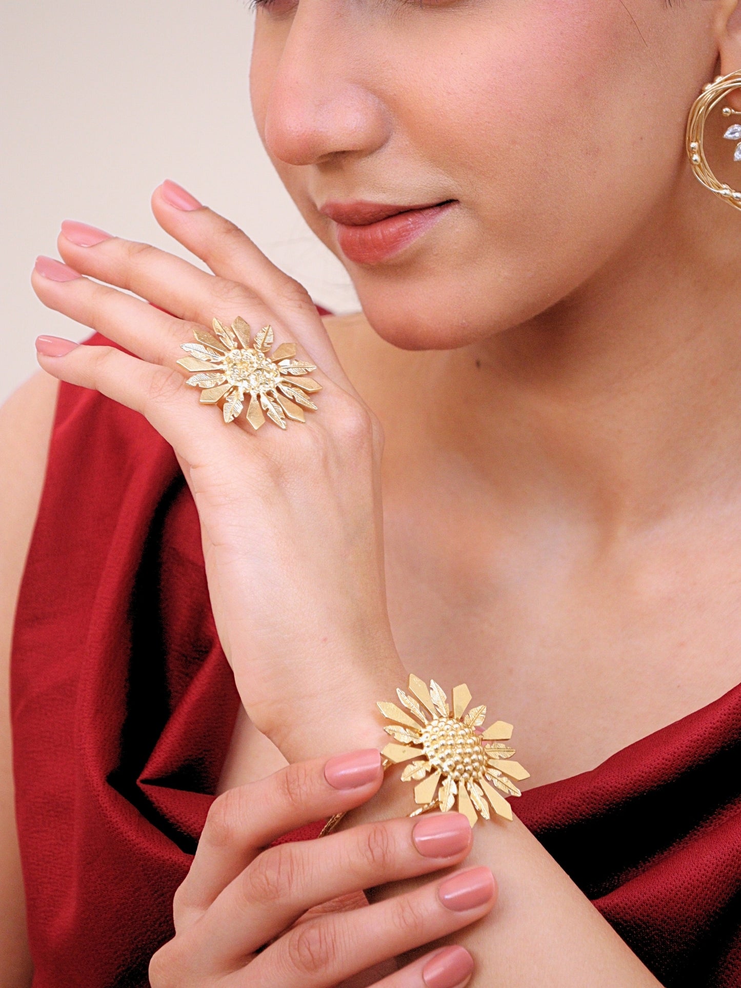 Viana Jewels Aroosha Adjustable Brass Bracelet for Women 18K Gold Plated