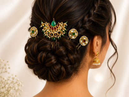 VIANA JEWELS Kesh Qala Polki Bridal Hair Pin For Women