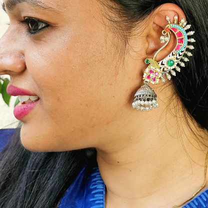 Pachi Peacock Navratri Earcuffs