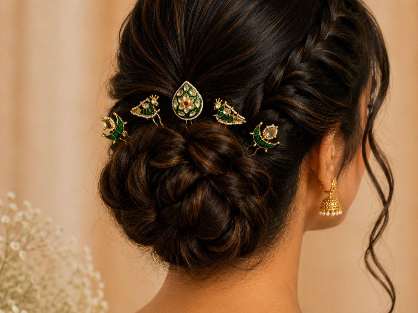 VIANA JEWELS Kesh Qala Peacock Bridal Hair Pin For Women
