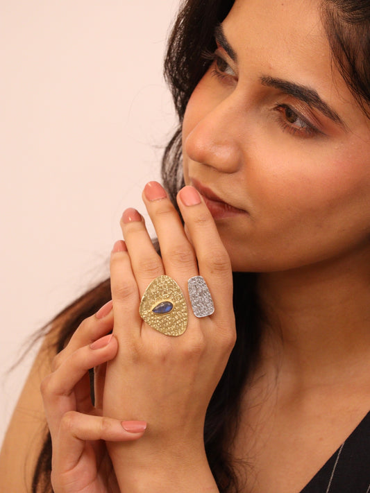 Viana Jewels Arushi Dual Tone Adjustable Brass Ring 18K Gold Plated Handmade