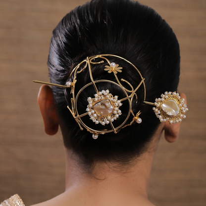 Baroque Pearl Hair Bun Cage Accessory