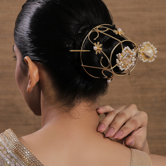 Baroque Pearl Hair Bun Cage Accessory