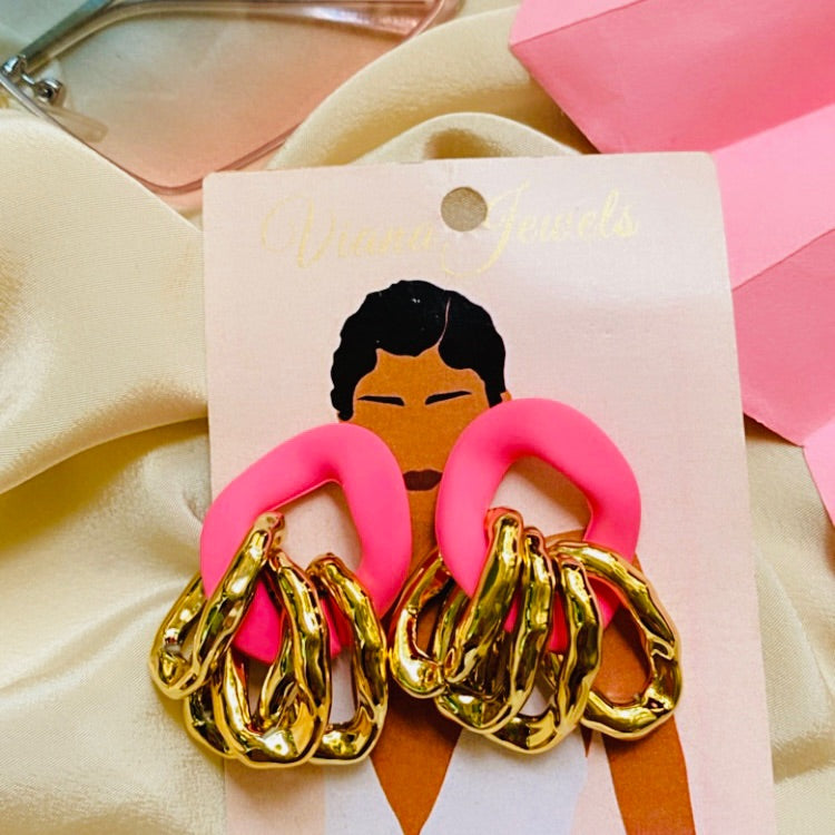 Pink golden ring studs