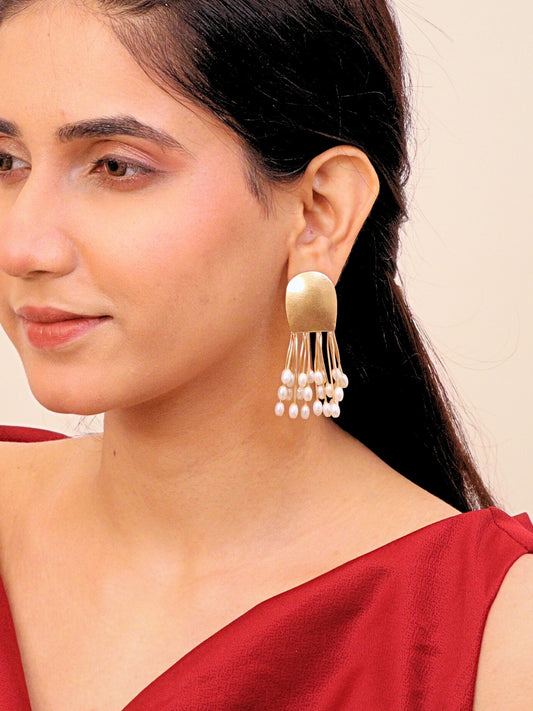 Viana Jewels Roshanara Brass Pearl Earrings for Women 18K Gold Plated