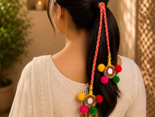 VIANA JEWELS Kutchi Mirror Dangler Boho Hair Rubber Band For Women