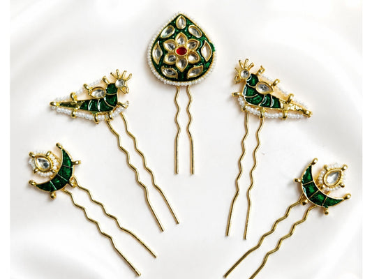 VIANA JEWELS Kesh Qala Peacock Bridal Hair Pin For Women