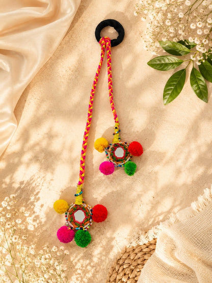 VIANA JEWELS Kutchi Mirror Dangler Boho Hair Rubber Band For Women