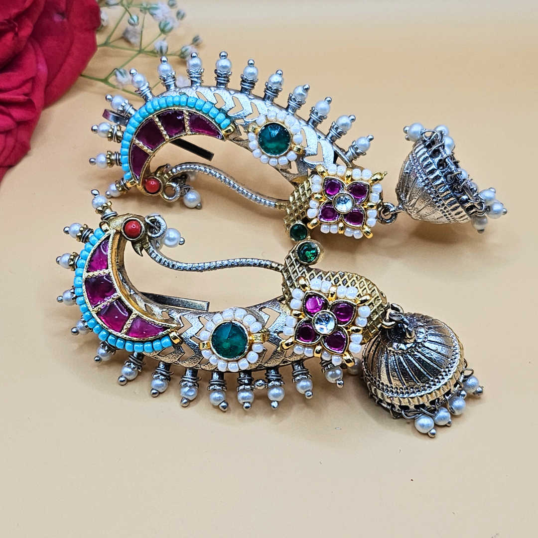 Pachi Peacock Navratri Earcuffs