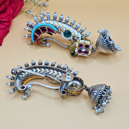 Pachi Peacock Navratri Earcuffs