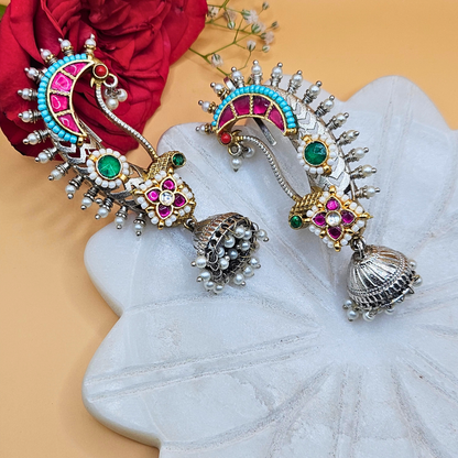 Pachi Peacock Navratri Earcuffs