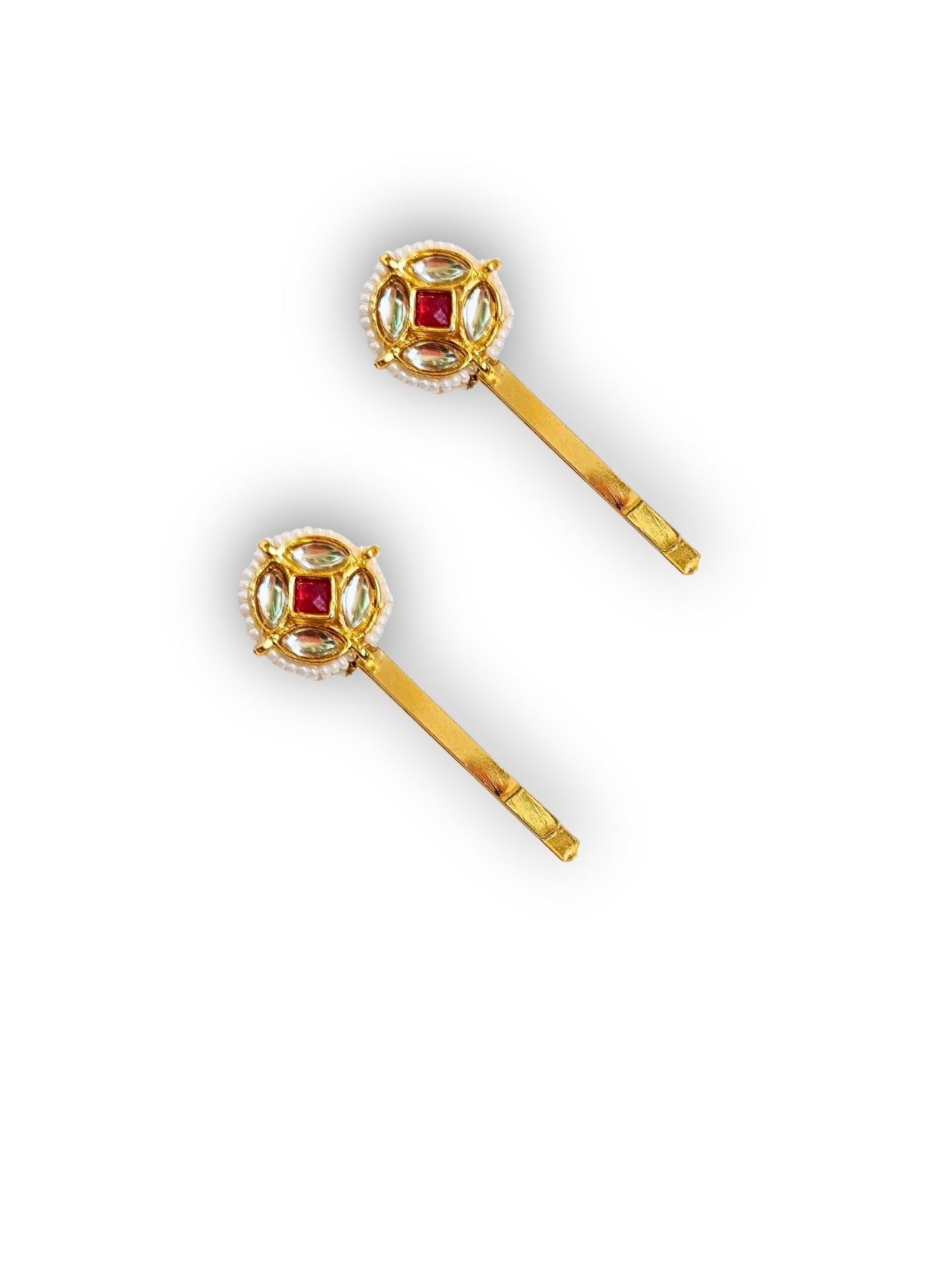 Viana Jewels Kundan Red Hair Pins (Set of 2)