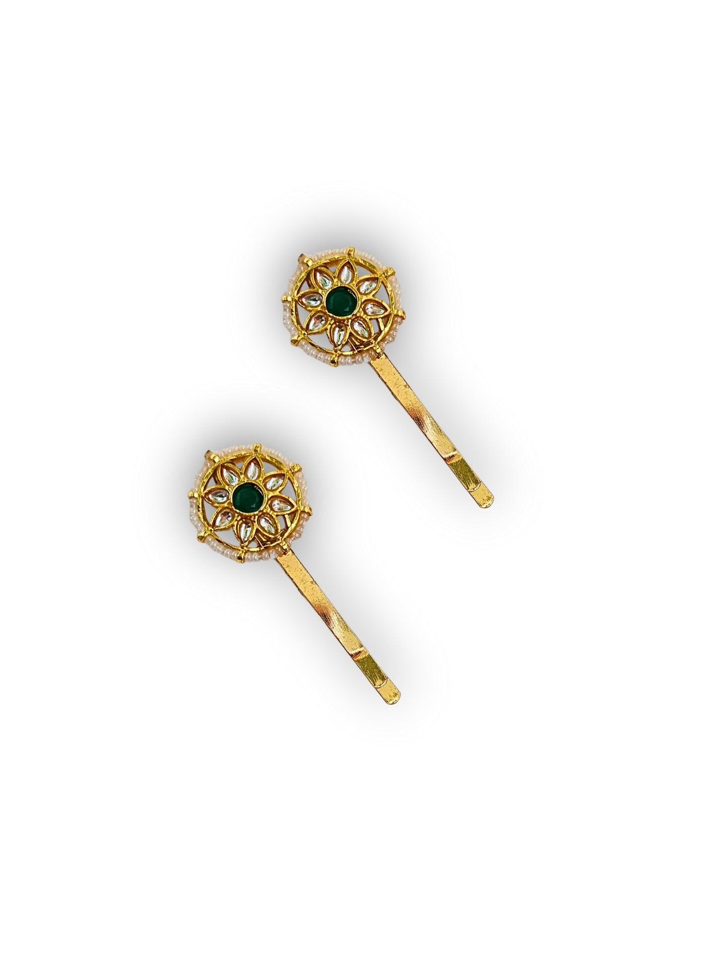 Viana Jewels Kundan Green Hair Pins ( Set of 2)