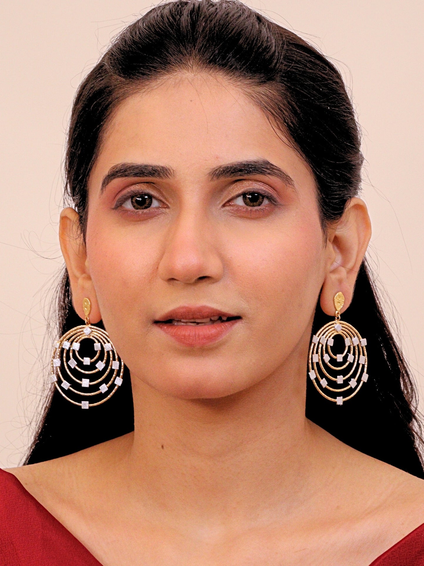 Viana Jewels Noorza Golden Brass Earrings for Women 18K Gold Plated Handmade