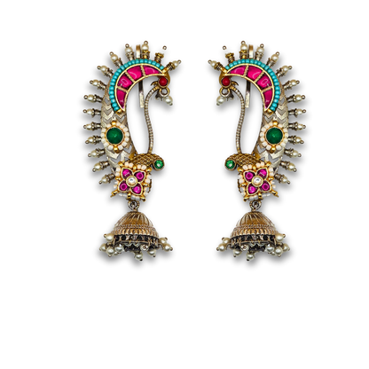 Pachi Peacock Navratri Earcuffs