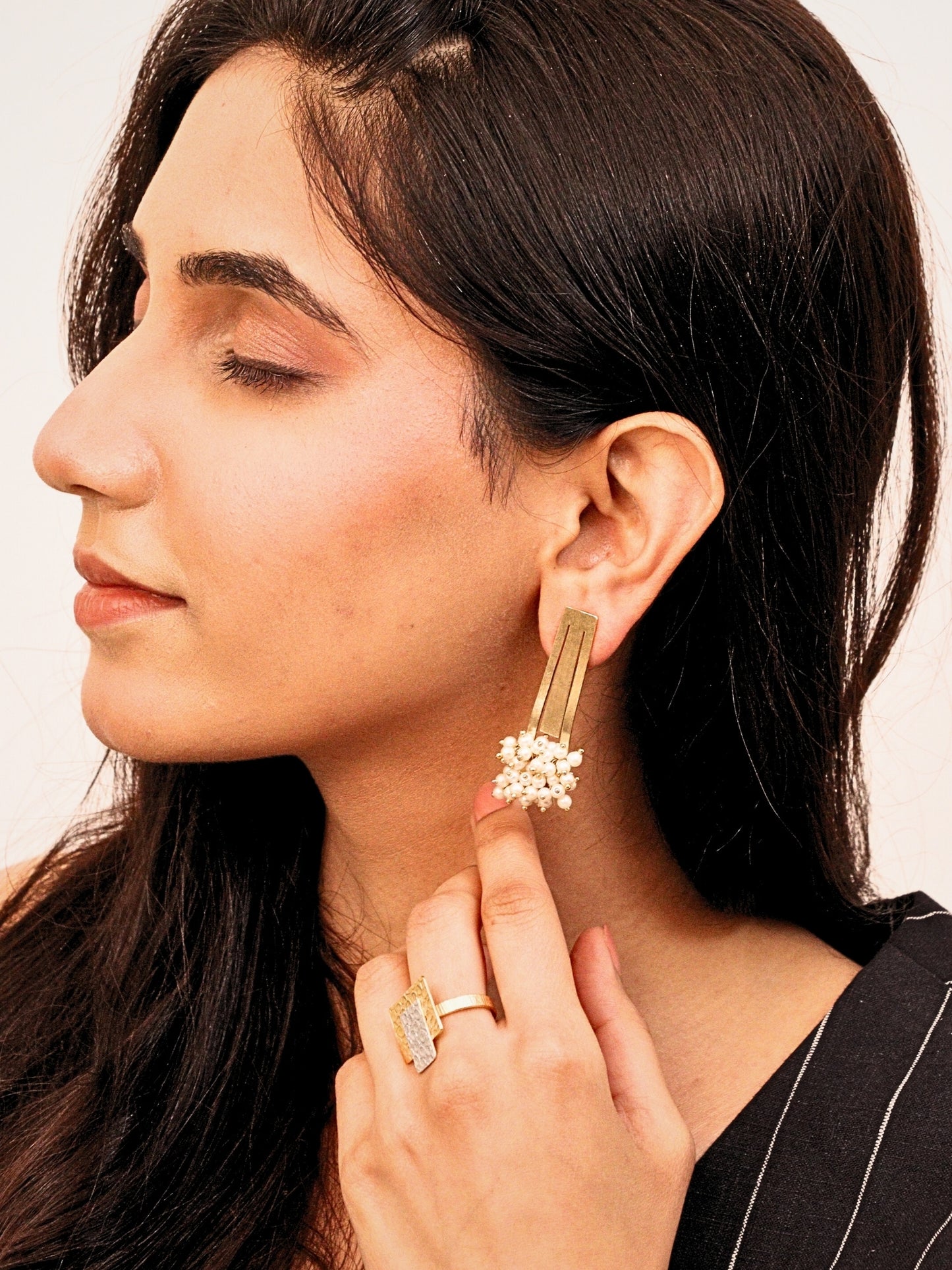 Viana Jewels Tapasya Brass & Pearl Earrings for Women 18K Gold Plated Handmade