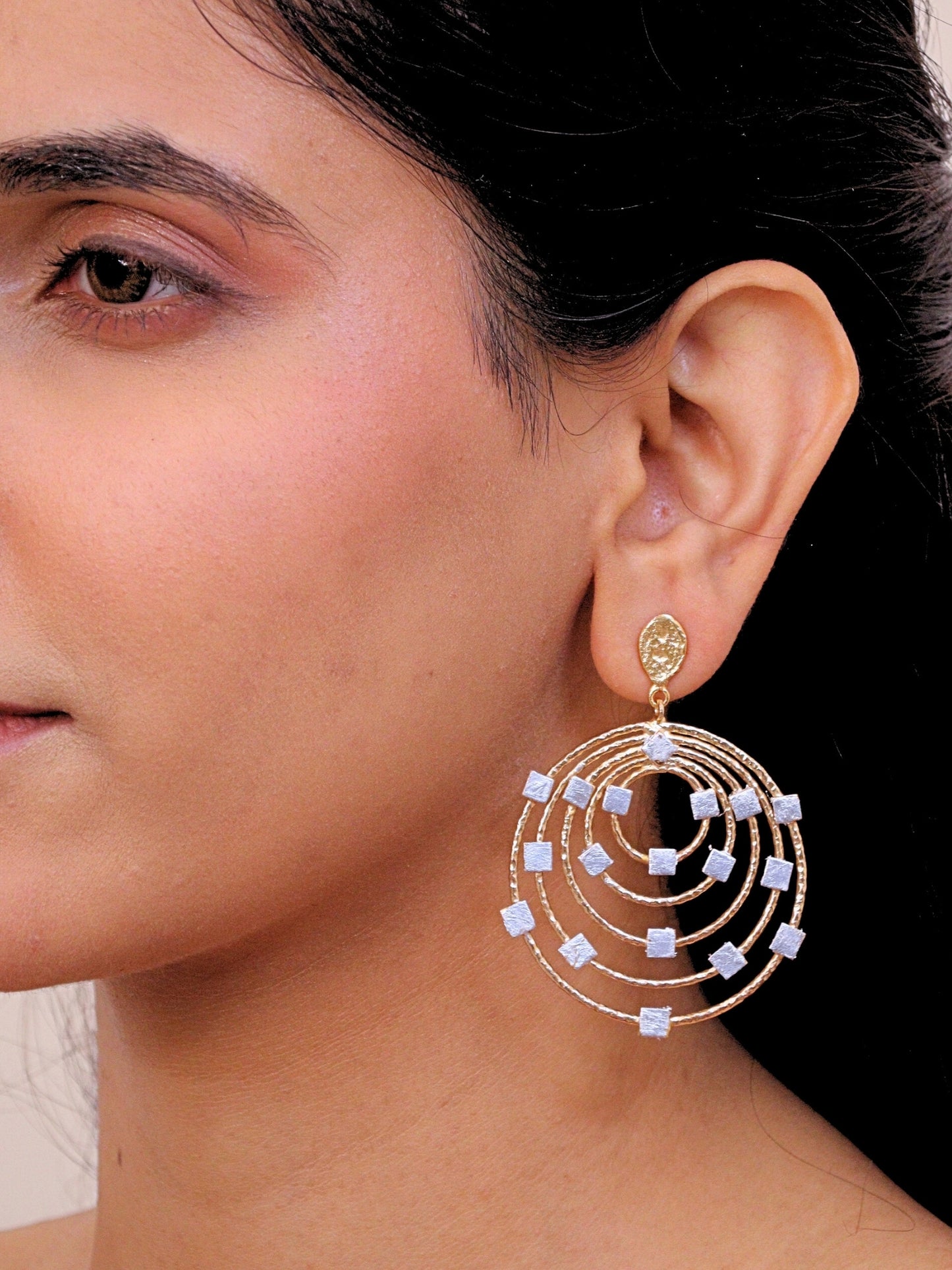 Viana Jewels Noorza Golden Brass Earrings for Women 18K Gold Plated Handmade