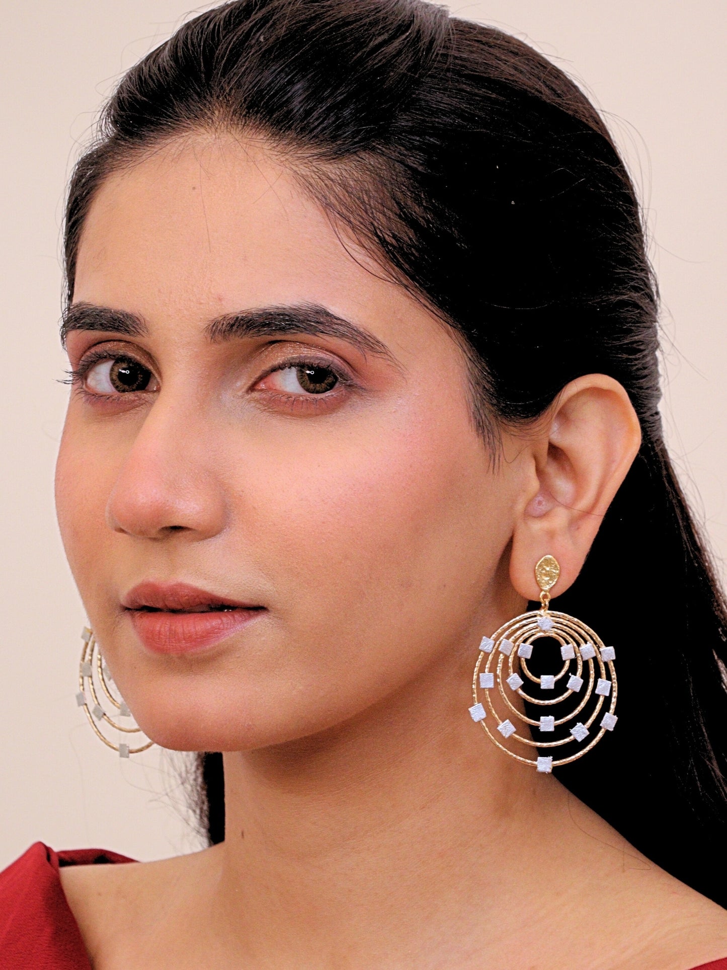 Viana Jewels Noorza Golden Brass Earrings for Women 18K Gold Plated Handmade