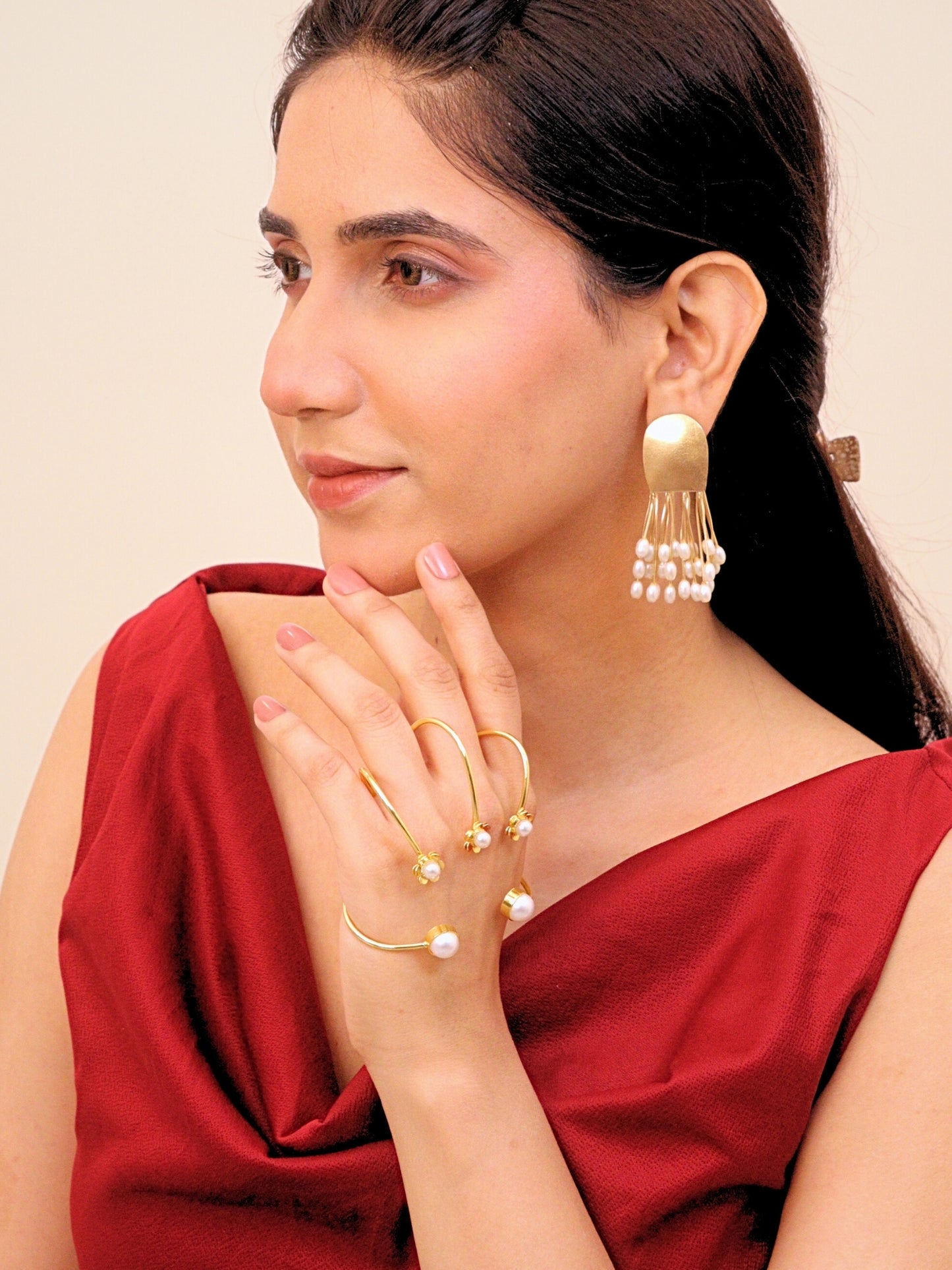 Viana Jewels Roshanara Brass Pearl Earrings for Women 18K Gold Plated