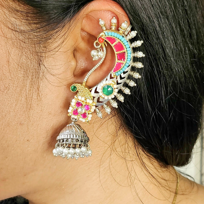 Pachi Peacock Navratri Earcuffs