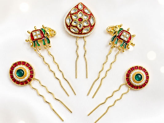 VIANA JEWELS Kesh Qala Temple Jewel Antique Hair Pin For Women