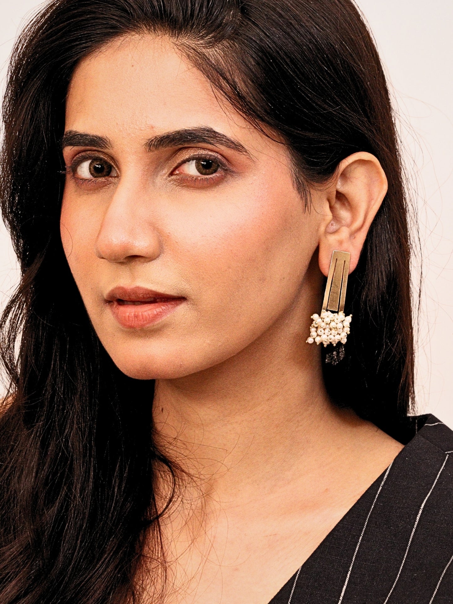 Viana Jewels Tapasya Brass & Pearl Earrings for Women 18K Gold Plated Handmade