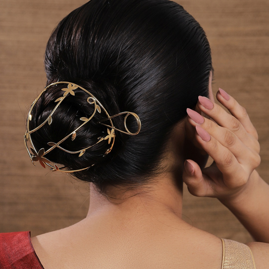 Janhvi Floral Hair Bun Cage Accessory in Brass (18K Gold Plated)