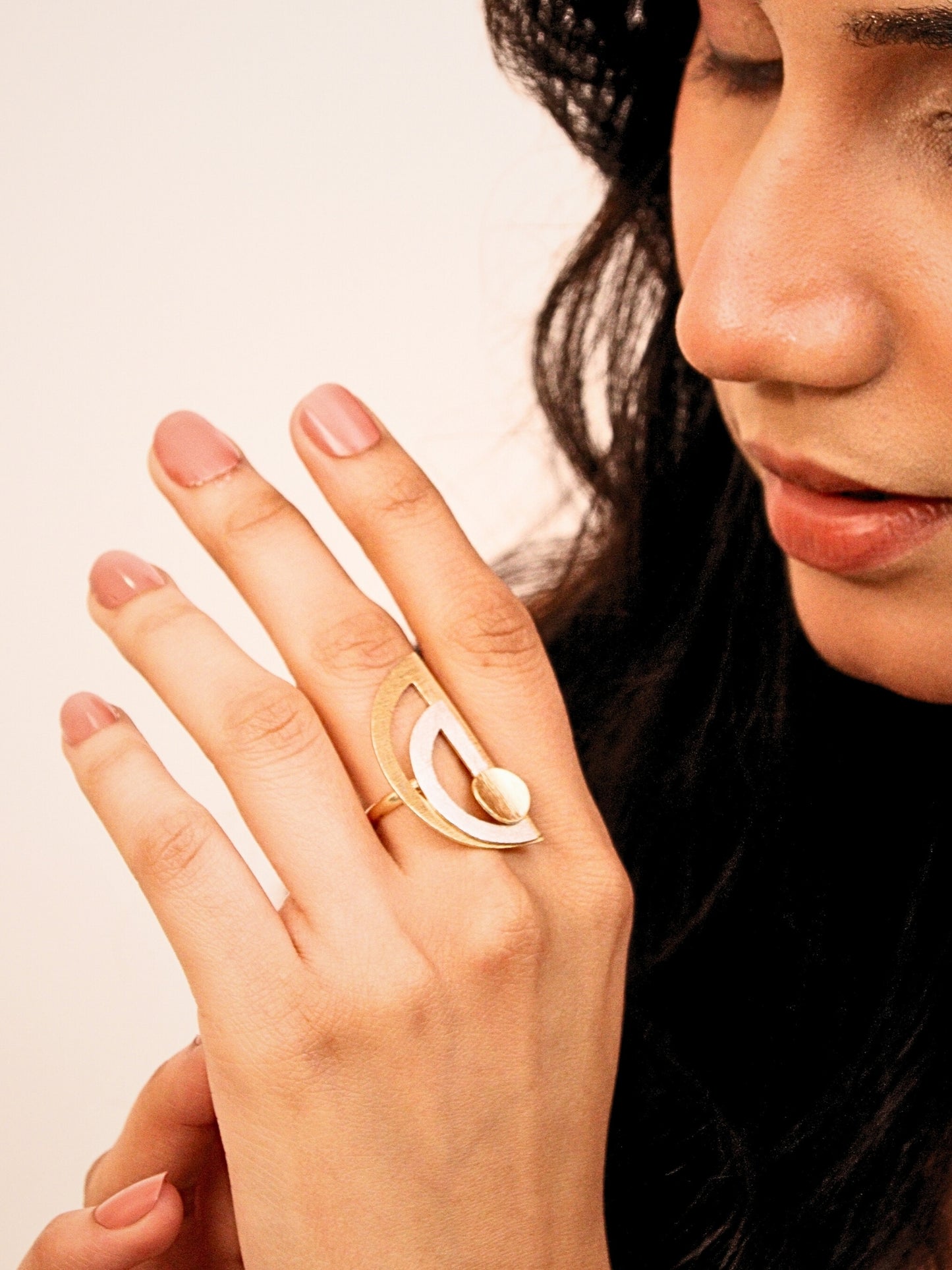 Viana Jewels Raya Dual Tone Adjustable Brass Ring 18K Gold Plated Handmade