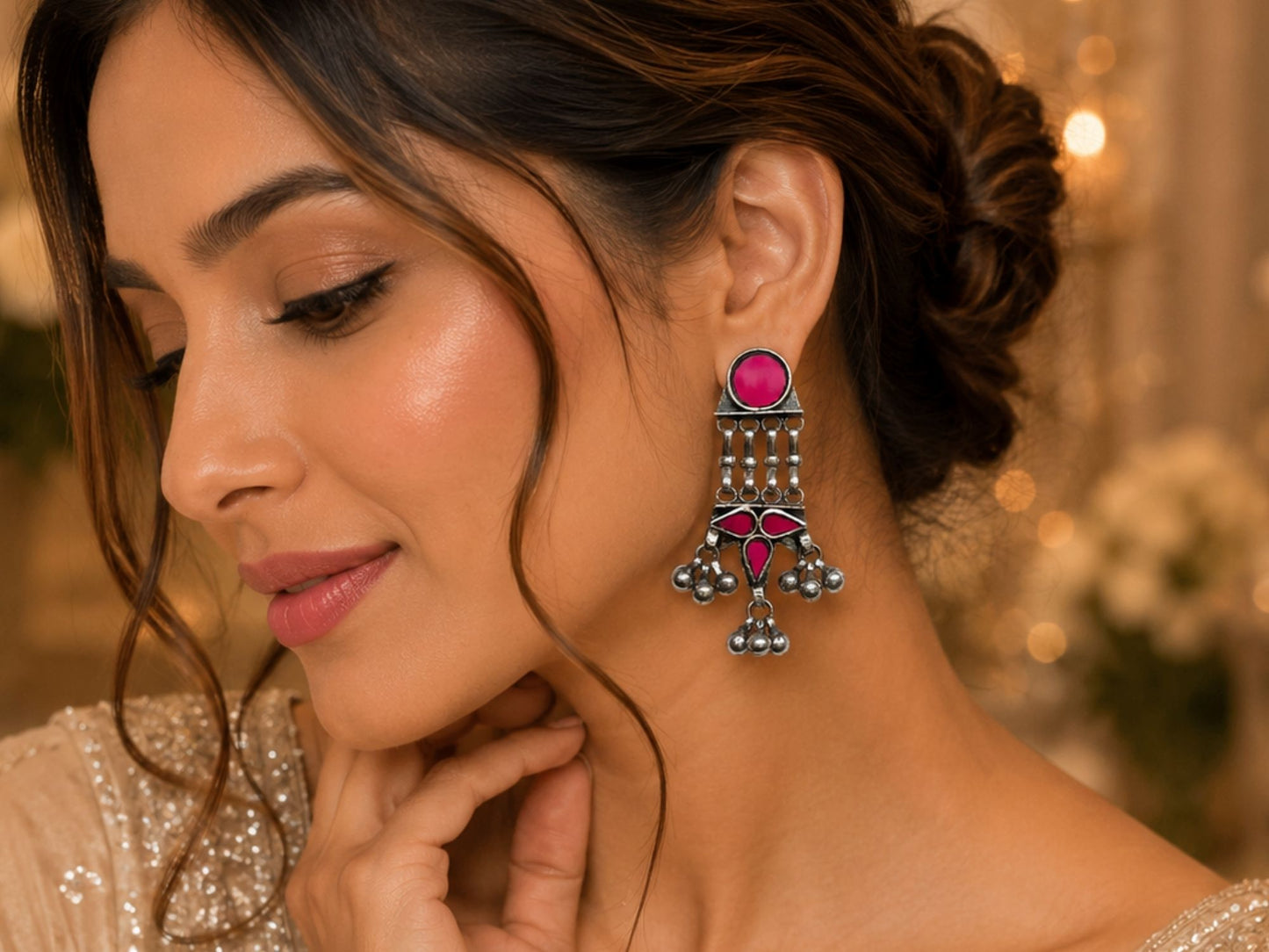 VIANA JEWELS Laila Mirror Bar-Drop Tassel Earrings