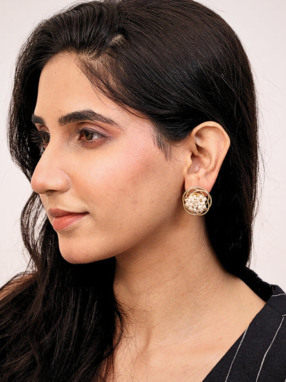 Viana Jewels Gul Brass Stud Earrings for Women 18K Gold Plated Handmade