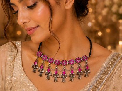 VIANA JEWELS Afghan Tribal Pink Flower Choker