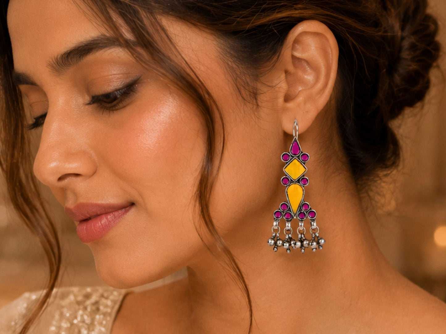 VIANA JEWELS Nilofar Mirror Bar-Drop Tassel Earrings