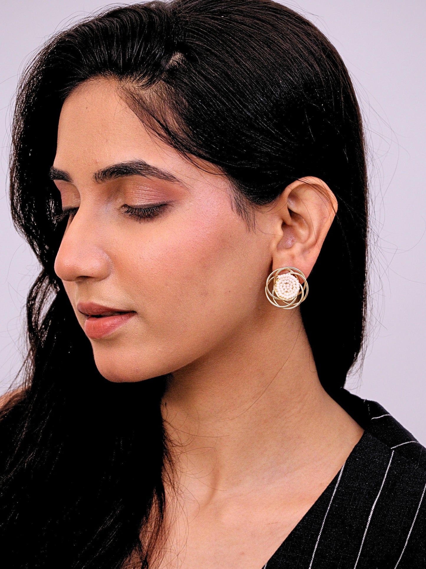 Viana Jewels Gul Brass Stud Earrings for Women 18K Gold Plated Handmade