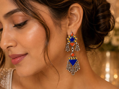 VIANA JEWELS Farah Mirror Tribal Fringe Earrings