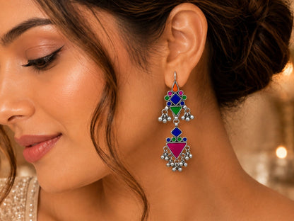 VIANA JEWELS Shirin Mirror Tribal Tassel Earrings