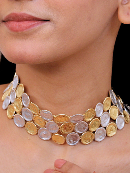 Viana Jewels Dilruba Dual Tone Choker for Women Brass 18K Gold Plated Handmade