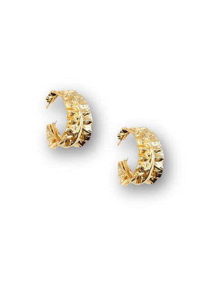 Viana Jewels Hemaya Beaten Brass Hoop Earrings 18K Gold Plated Handmade