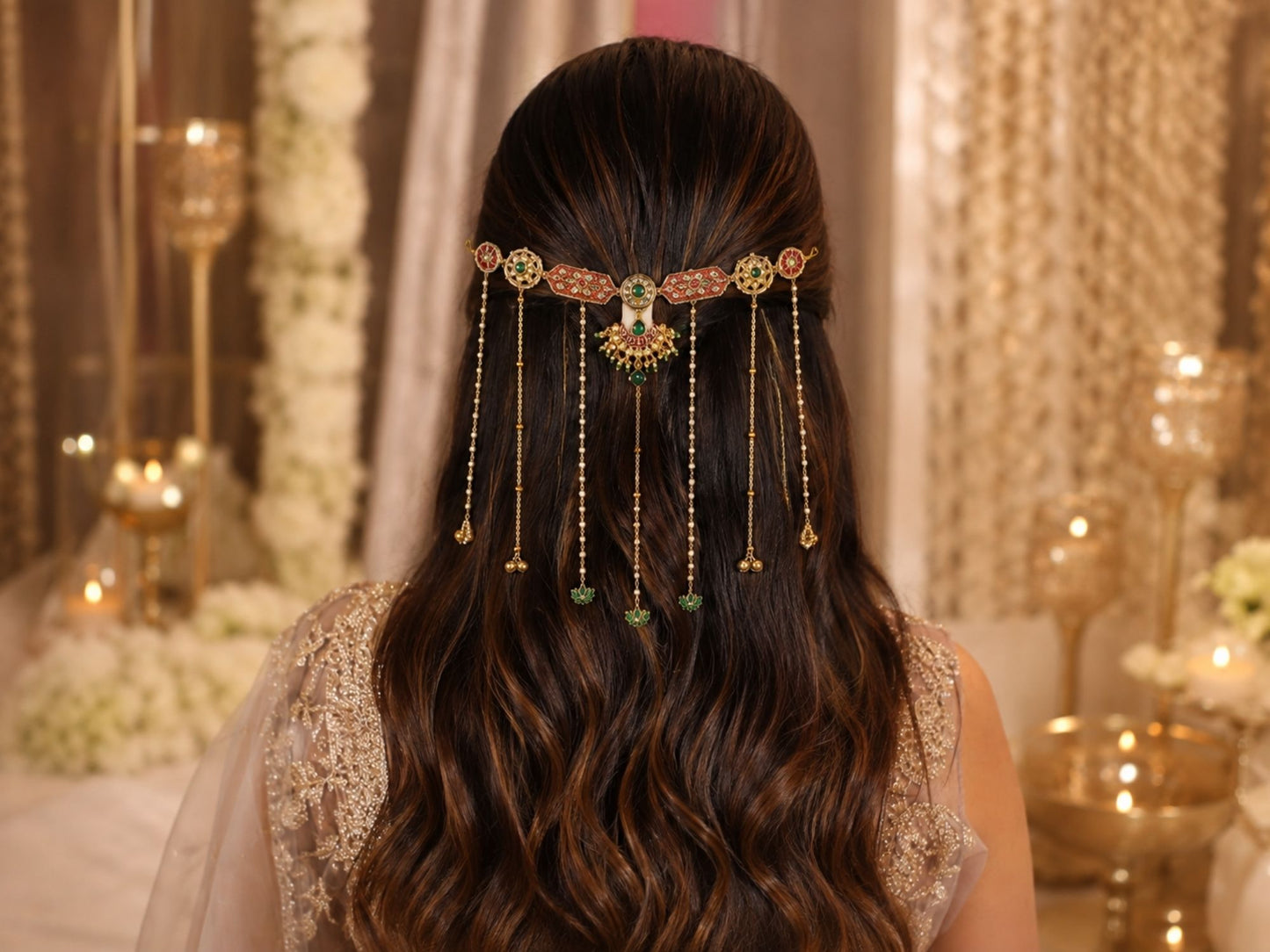 VIANA JEWELS Saundarya Chandni Kundan Hair Chain For Women