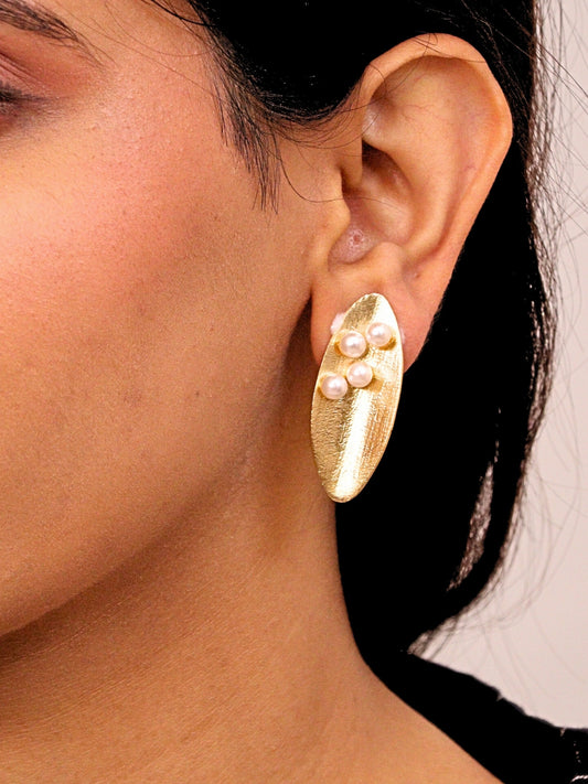 Viana Jewels Aarohi Brass & Pearl Stud Earrings 18K Gold Plated Handmade