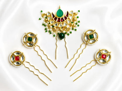 VIANA JEWELS Kesh Qala Polki Bridal Hair Pin For Women