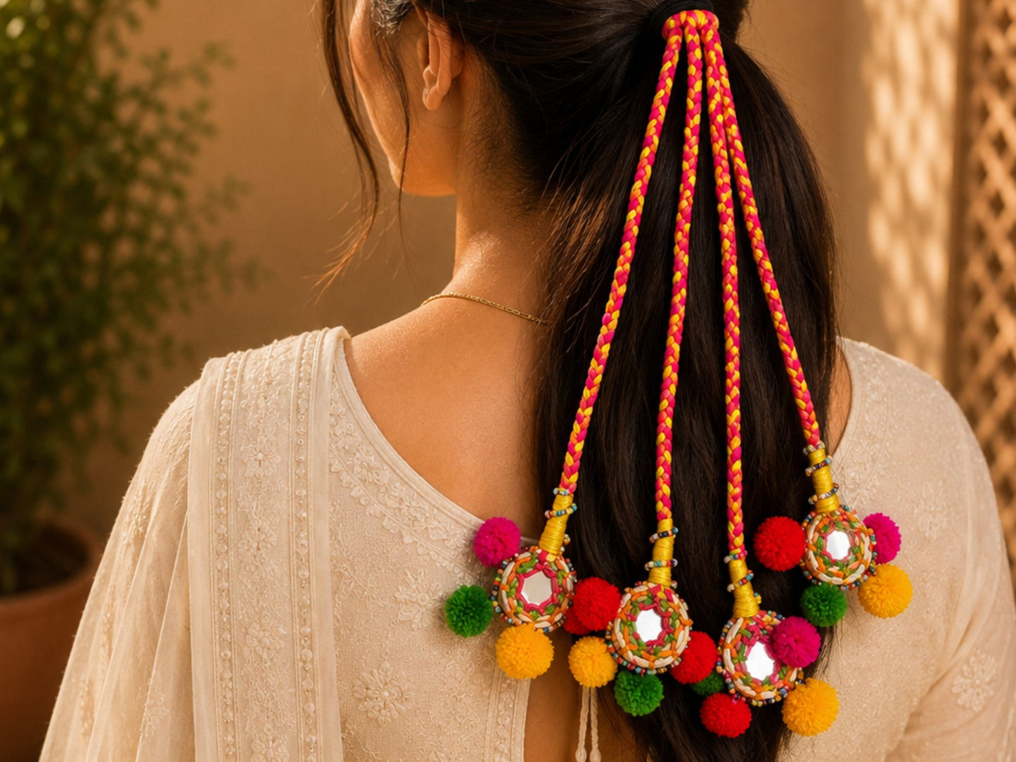 VIANA JEWELS Rajwadi Mirror Charm Boho Rubber Band For Women