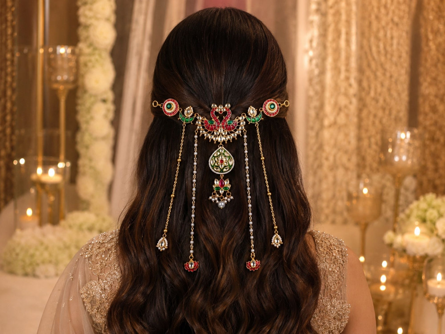 VIANA JEWELS Saundarya Kesh Zoya Kundan Hair Chain For Women