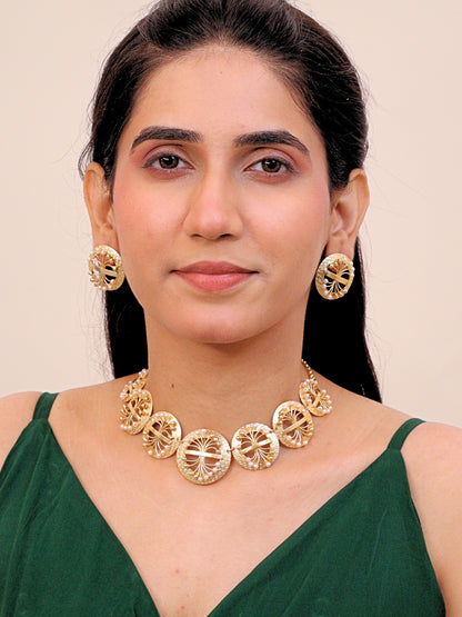 Viana Jewels Husnara Floral Pearl Choker for Women Brass 18K Gold Plated Handmade