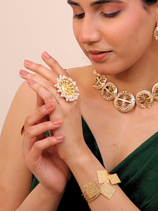 Viana Jewels Virasa Adjustable Brass Ring for Women 18K Gold Plated Handmade