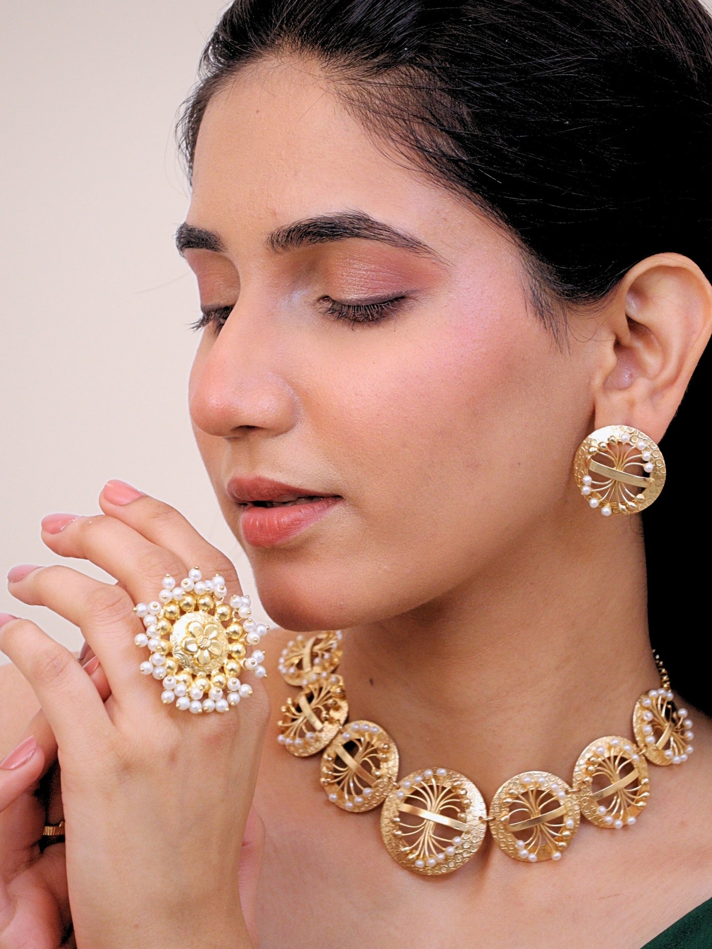 Viana Jewels Virasa Adjustable Brass Ring for Women 18K Gold Plated Handmade