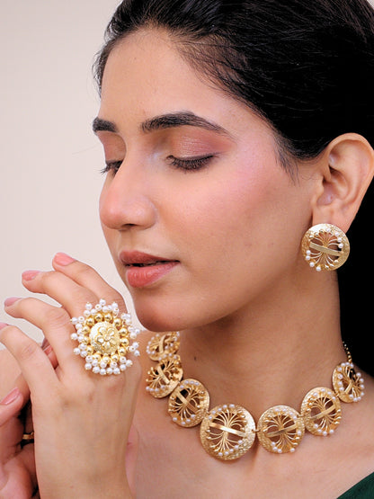 Viana Jewels Virasa Adjustable Brass Ring for Women 18K Gold Plated Handmade