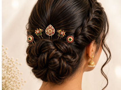VIANA JEWELS Kesh Qala Temple Jewel Antique Hair Pin For Women