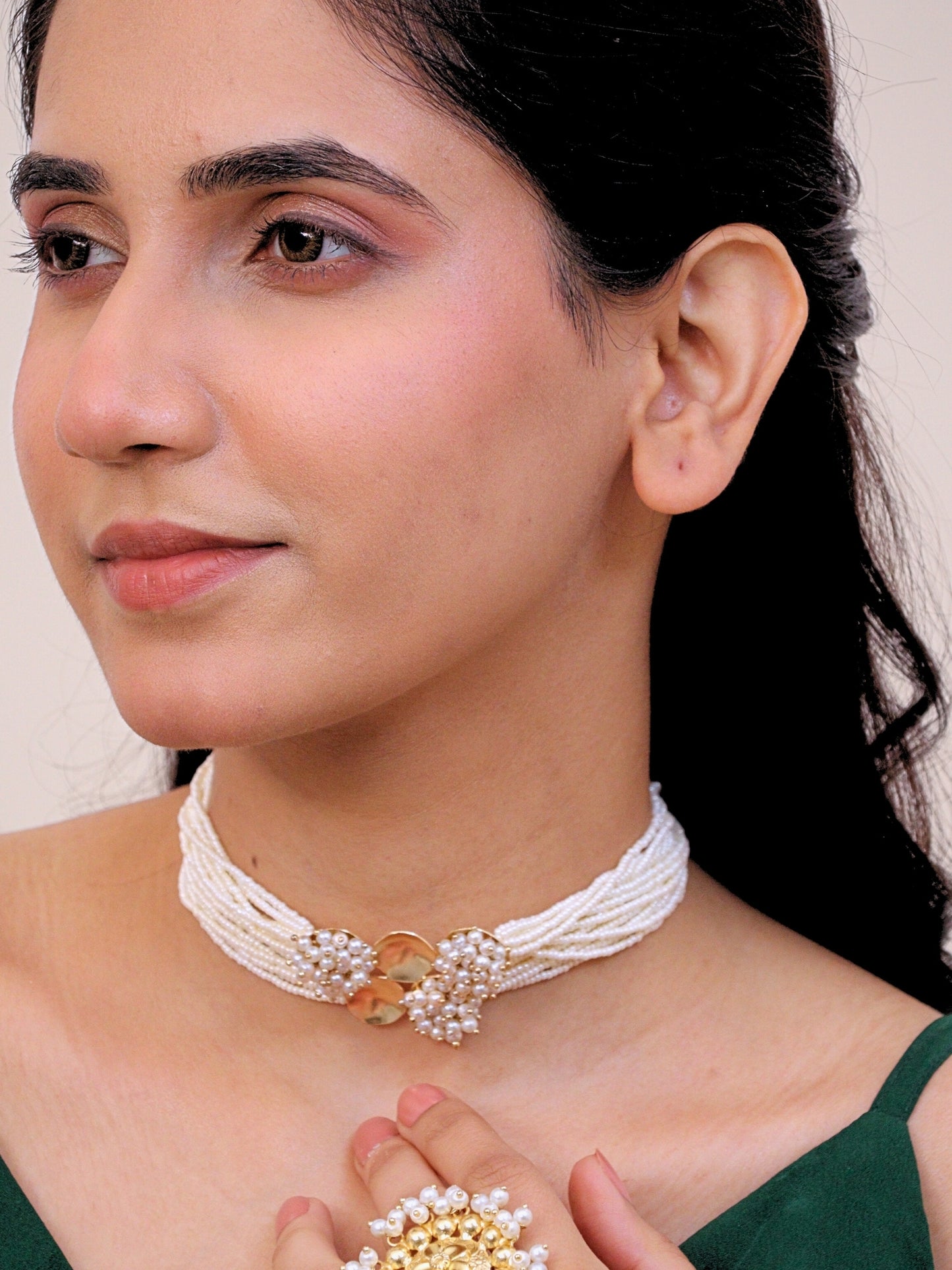 Viana Jewels Itihaas Pearl Choker for Women Brass 18K Gold Plated Handmade